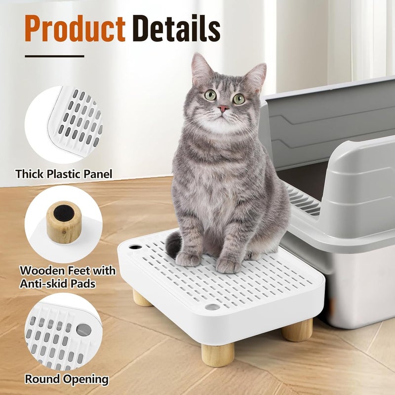 Bartuke Cat Litter Box Step Ramp, Cat Litter Catcher Mat with Wooden Feet, Filter Function, Pedal Stool for Self-Cleaning Litter Box, Ideal for Kitten & Elderly Cats (White) - Image 4